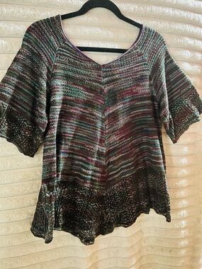 Faded Glory Purple, Green, Multi stripe Knit cold shoulder sweater Top Large